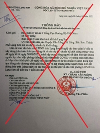 Xuất hiện văn bản giả mạo (giả danh) chỉ đạo của UBND tỉnh Lạng Sơn: Đề nghị người dân, doanh nghiệp cảnh giác trước văn bản giả mạo (giả danh) chỉ đạo của UBND tỉnh Lạng Sơn